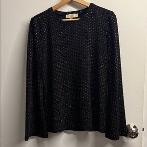 Michael Kors Long Flare Sleeve Black Top w/ Gold Glitter Dots XS